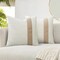 Farmhouse Decorative Throw Pillow Covers 18x18 Set of 2, Boho Modern Accent Square Pillow Covers Beige and Khaki Striped Patchwork Linen Cushion Cover for Couch Sofa Chair Bedroom Home